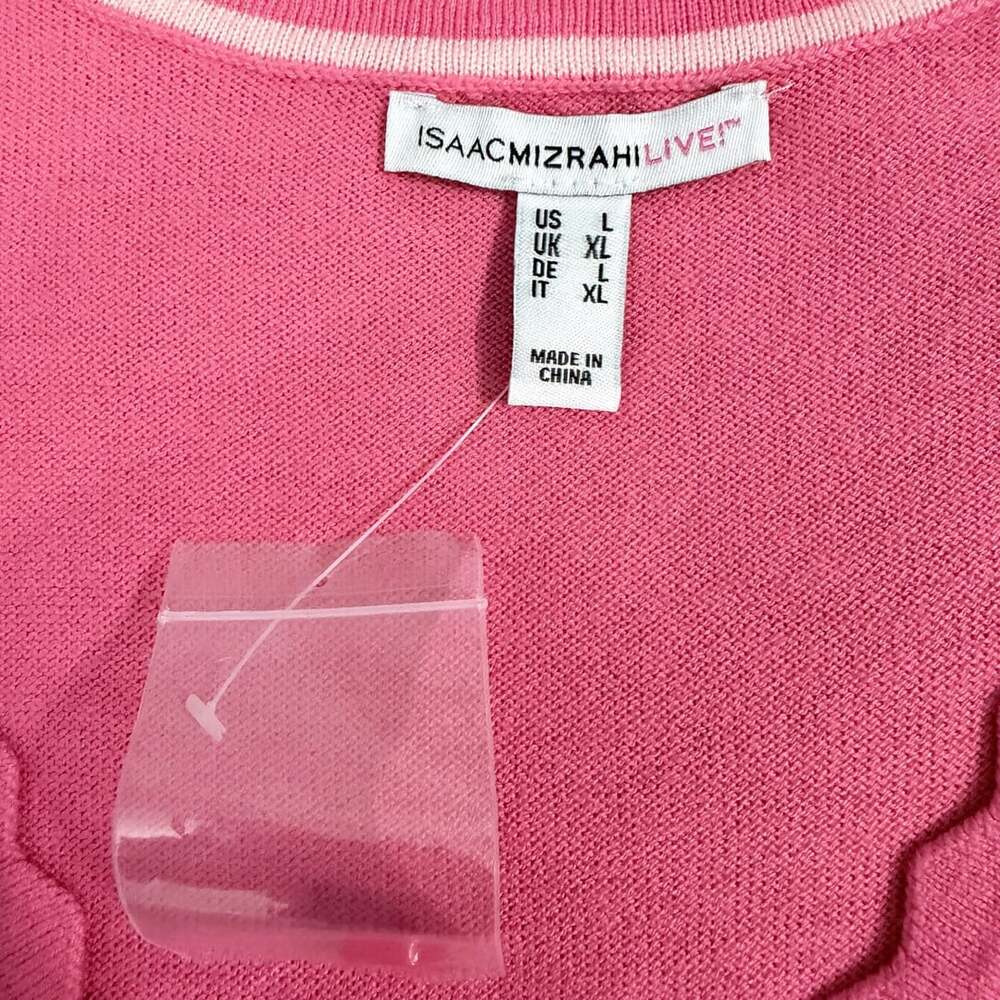 Isaac Mizrahi Live! Scallop Trim Cardigan Sweater Size L Pink - Picture 3 of 6